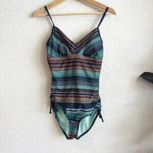 Prana Womens Moorea OnePiece Swimsuit Small Atlantic Pontoon Padded Ruched Beach